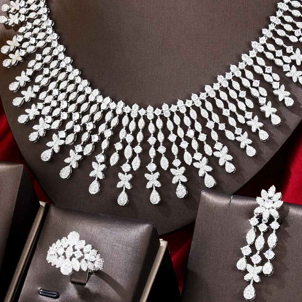 4pcs African Bridal Zircon Chokers Jewelry Set For Women Dubai Nigeria Wedding Necklace Earring 2023