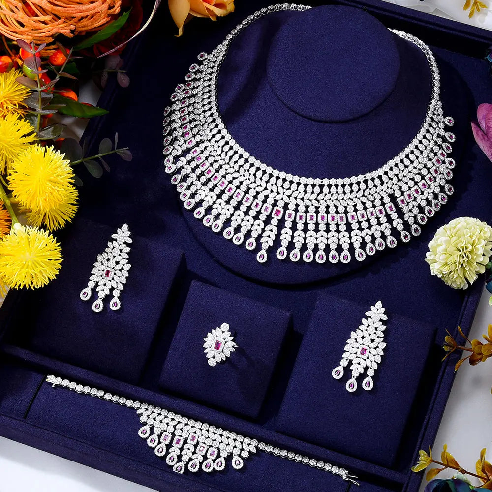 High Jewelry Luxury Princess 4PCS Indian Kundan Bridal Jewelry Set For Women Wedding Party Zircon Dubai Dubai jewelry Sets