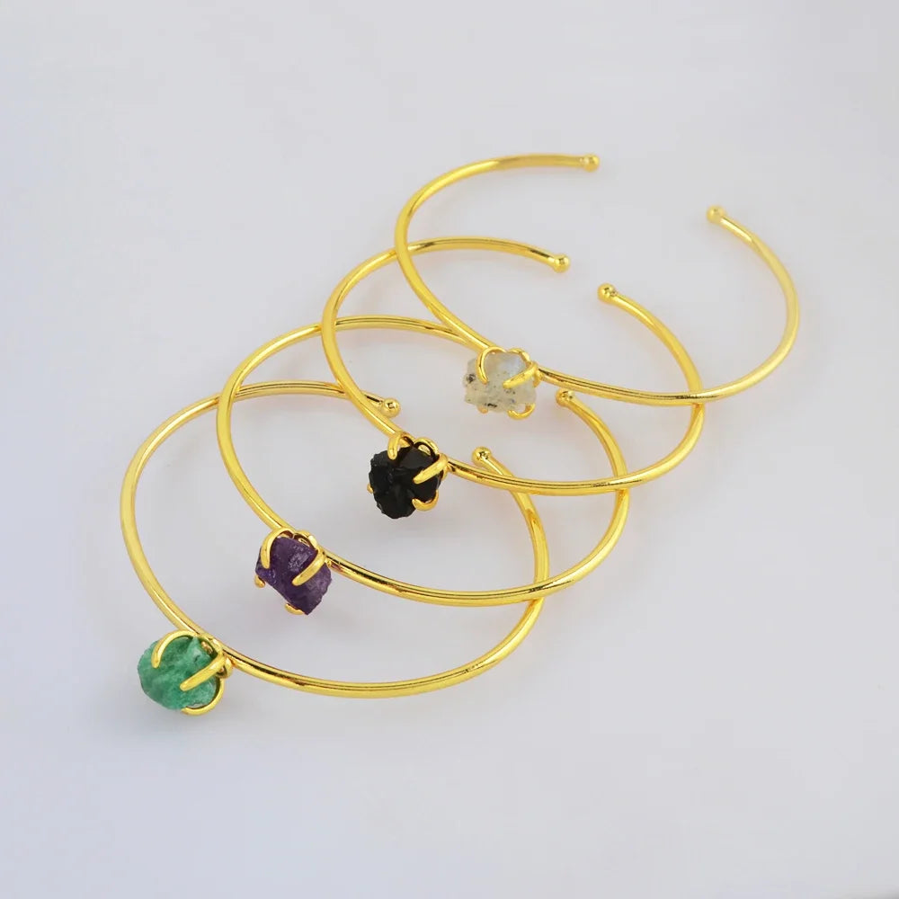 Multiple Colors Irregular Natural Stone Claw Bangle Crystal Quartzs Open Cuff Bracelets Golden Color Reiki Healing Gift