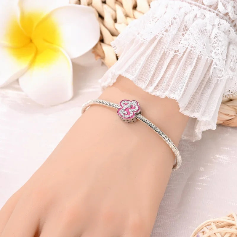 925 Sterling Silver Romantic Pink 26 Letters DIY Love Charms Beads Fit Pandora 925 Original Bracelets Fine Birthday Jewelry Gift