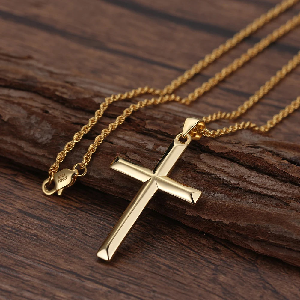 925 Sterling Silver Simple Cross Pendant for Women Men Pure Silver Fashion Christian Religious Jewelry Chain Gift SNMN01
