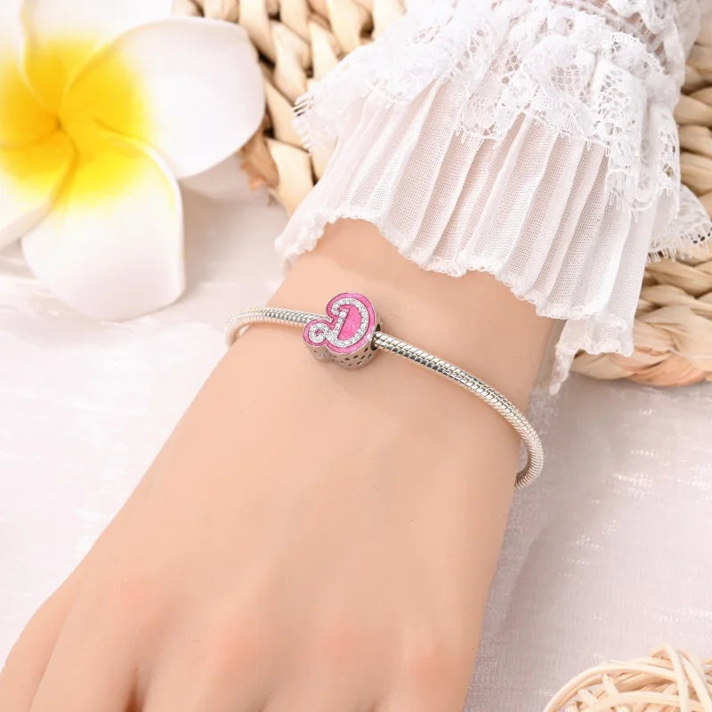 925 Sterling Silver Romantic Pink 26 Letters DIY Love Charms Beads Fit Pandora 925 Original Bracelets Fine Birthday Jewelry Gift