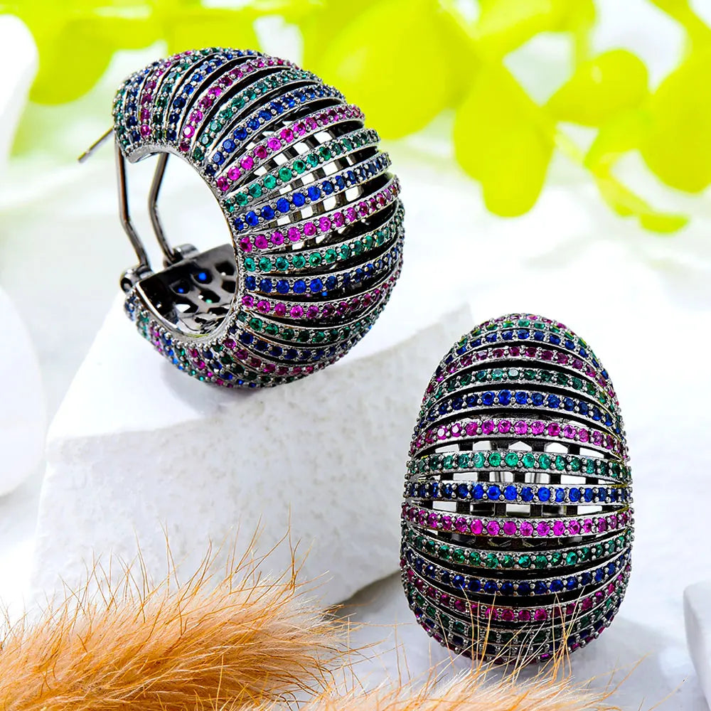 2025 Trendy Multicolor Big Bold Statement Ring for Women Cubic Zircon Finger Rings Beads Charm Ring Bohemian Beach Jewelry