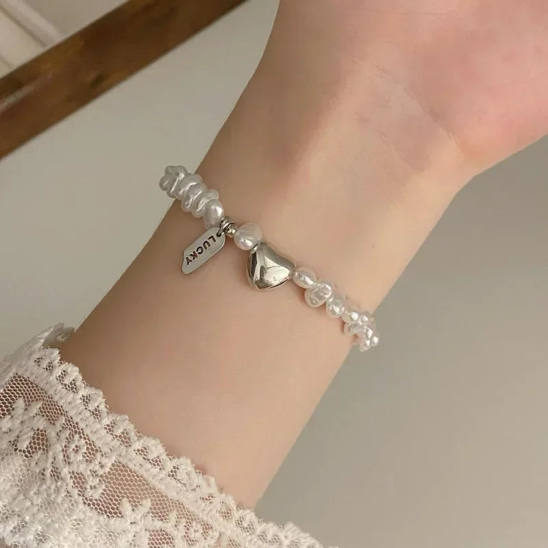 New 925 Sterling Silver Bracelet Pearls Knots Bracelet for Women Fashion Heart Pearls Bracelet Luxury Jewelry Accessories Gift