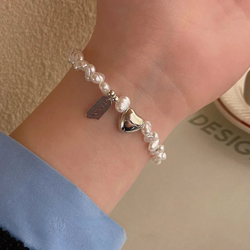 New 925 Sterling Silver Bracelet Pearls Knots Bracelet for Women Fashion Heart Pearls Bracelet Luxury Jewelry Accessories Gift