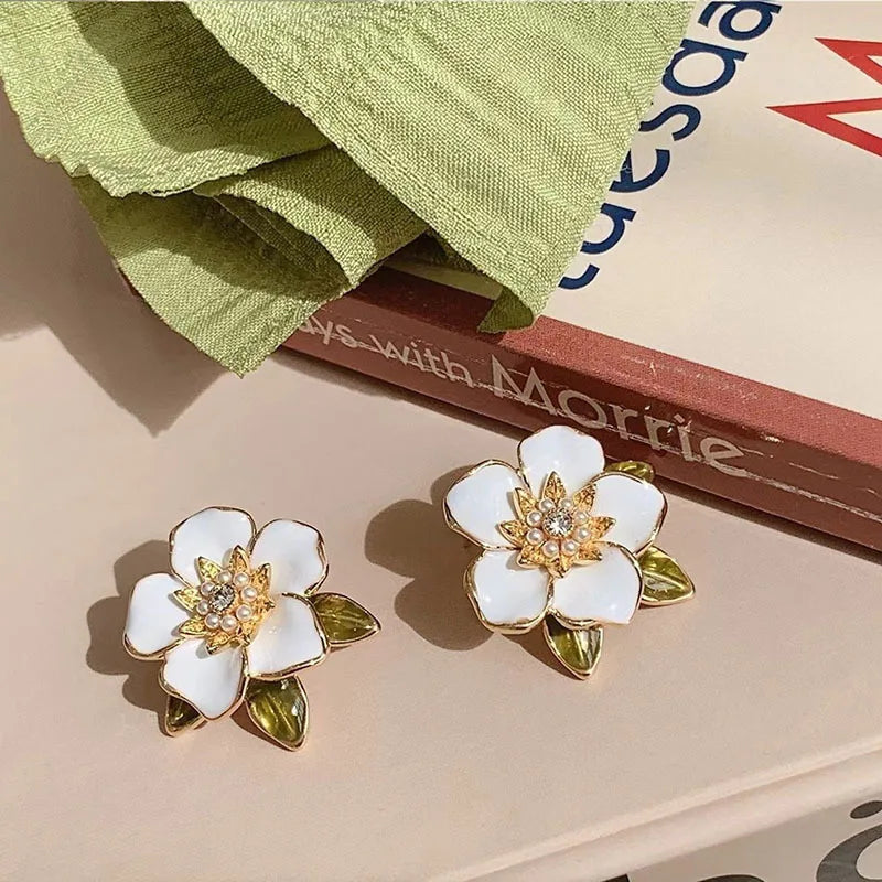 925 Silver Needle Crystal Pearl Leaf Flower Earrings For Women Jewelry 2024 Trending New Fresh Rural Style Stud Earrings Gift