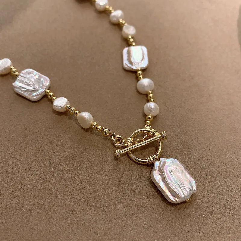 High Quality Trendy Natural Square Baroque Freshwater Pearl 14K Gold Filled Ladies Chains Necklace Jewelry For Women Gifts