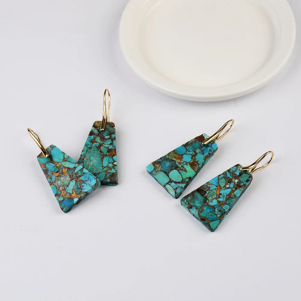 Antique Bohemian Rectangle Earring With Turquoise Drop Earring for Women Wedding Anniversary Party Jewelry Gift Wholesale