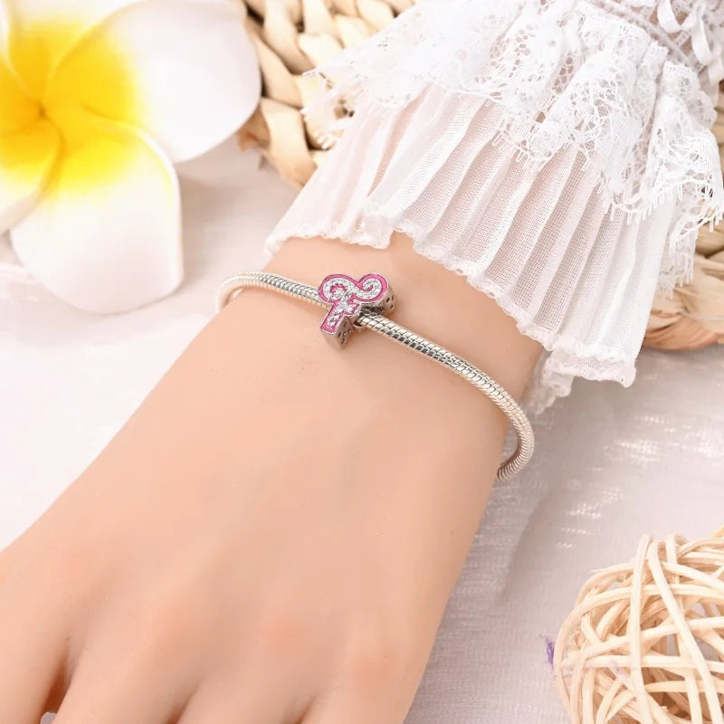 925 Sterling Silver Romantic Pink 26 Letters DIY Love Charms Beads Fit Pandora 925 Original Bracelets Fine Birthday Jewelry Gift