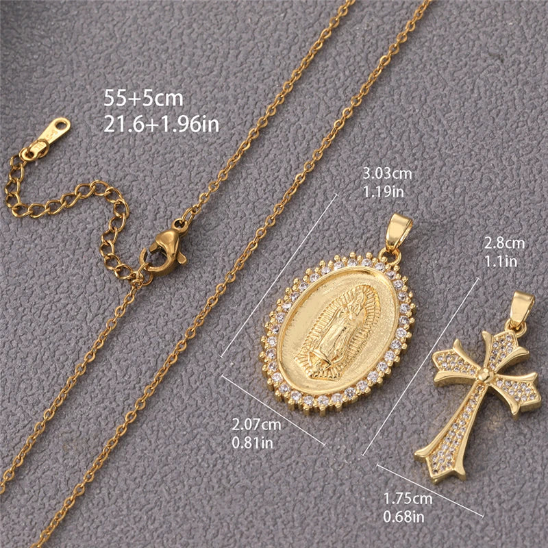 Multiple styles copper Necklace zircon Golden circular Cross Virgin Mary Pendent Necklaces For Charm Women Birthday Jewelr