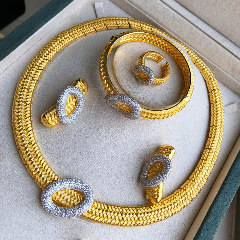 4PCS Leaf Flower Luxury African Jewelry Sets For Women Wedding Party Naija Bride Necklace Dubai Bridal Dress Jewelry