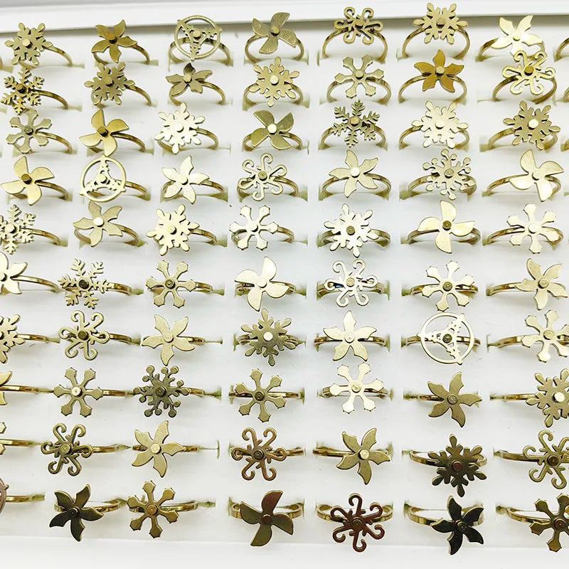 20pcs/Lot Wholesale New Style Rotate Stainless Steel Finger Rings For Women Windmill Snowflake Relief Anxiety Decompress Jewelry