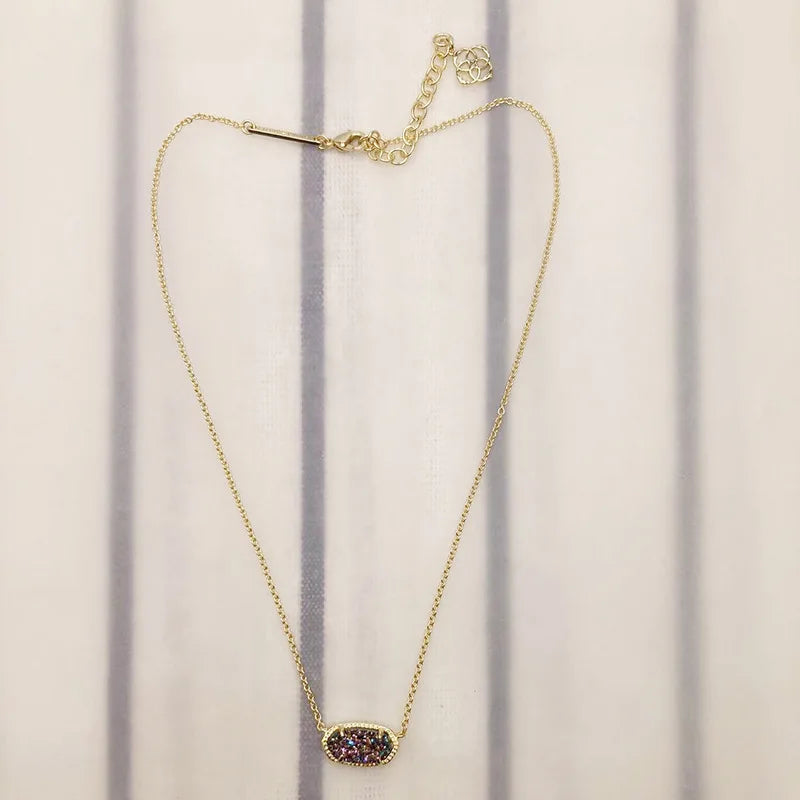 Geometric Multi Drusy Crystal Pendant Necklace for Women, Fashion Jewelry, Unique Gifts