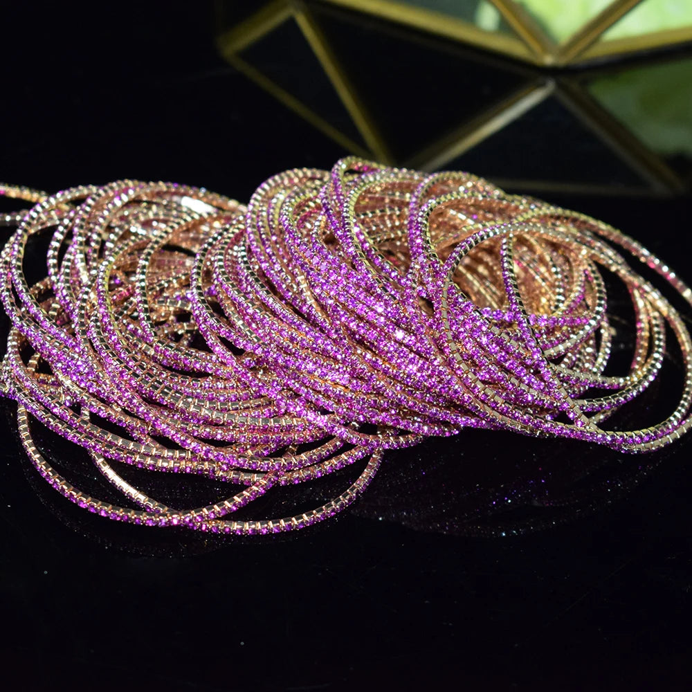 50pcs/Set Fashion Gold Multiple Colour Crystal Rhinestone Elastic Bracelet Bangle Bling Wristband Women Wedding Bridal Jewelry