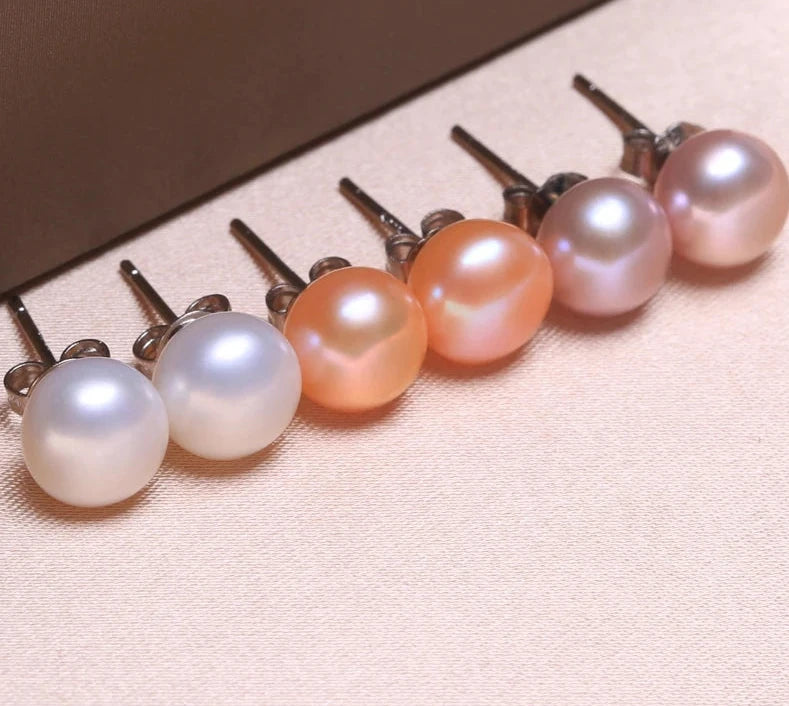 Natural Fresh Water Flat Round Bright Pearl Earrings s925 Sterling Silver Fashion Temperament All-match Jewelry For Women
