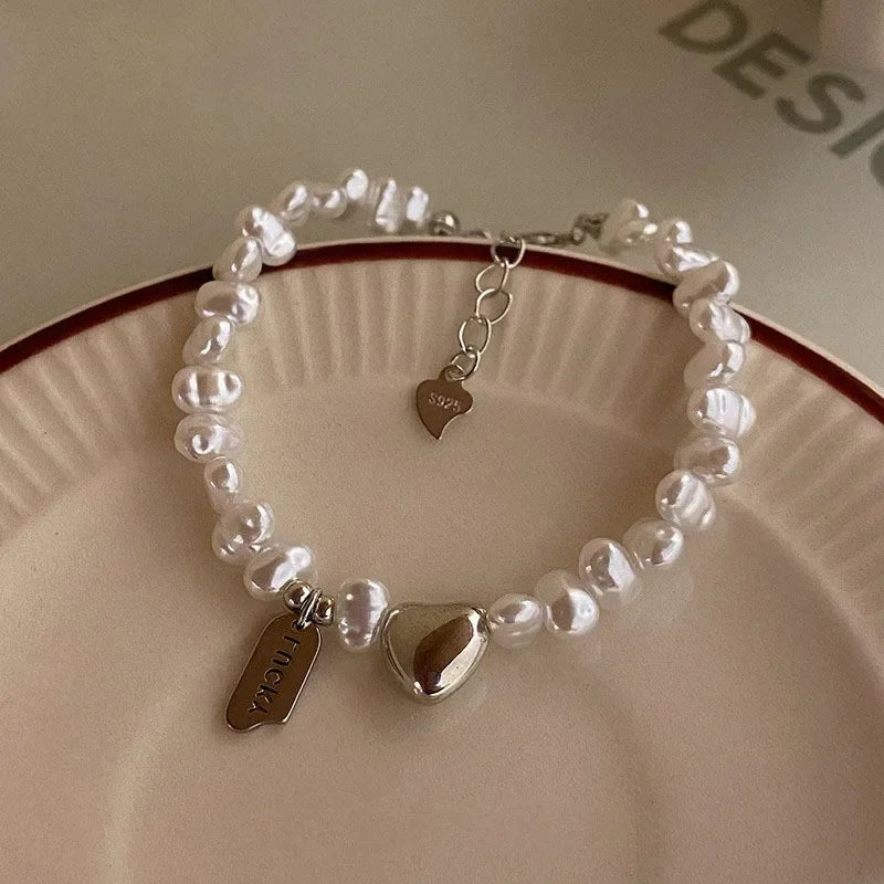 New 925 Sterling Silver Bracelet Pearls Knots Bracelet for Women Fashion Heart Pearls Bracelet Luxury Jewelry Accessories Gift