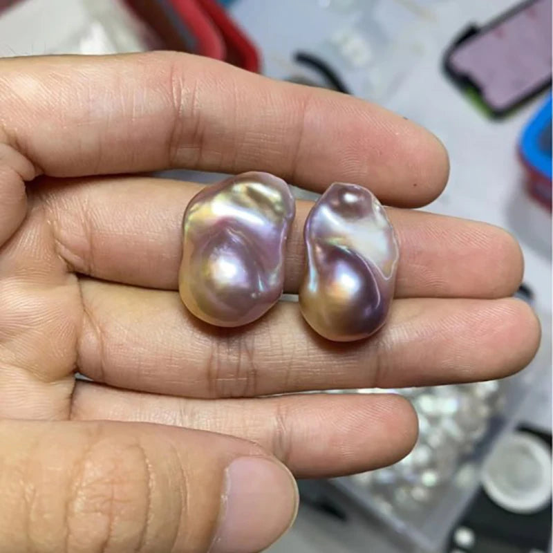 Natural Freshwater Pearl 925 Sterling Silver Large Baroque Pearl Stud Earrings 15-25mm INS Fine Jewelry Gifts for Women EA
