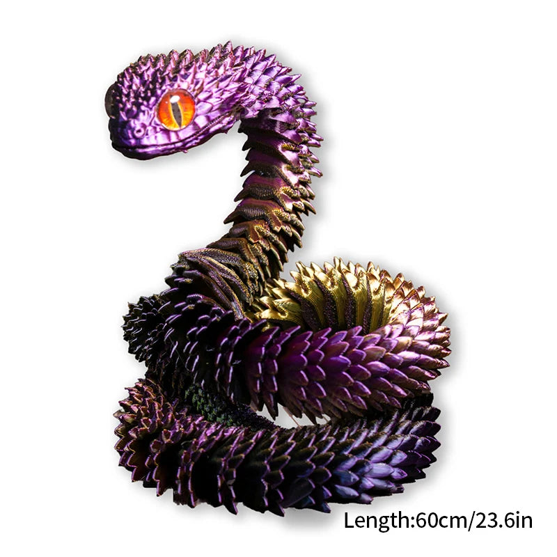 3D Printed Snake Model Viper Snake Figurine Movable Joint Simulation Toys Creative Desktop Car Ornaments Colorful Crafts