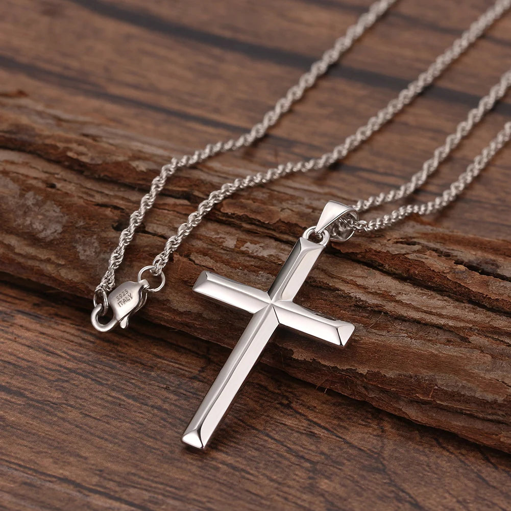 925 Sterling Silver Simple Cross Pendant for Women Men Pure Silver Fashion Christian Religious Jewelry Chain Gift SNMN01