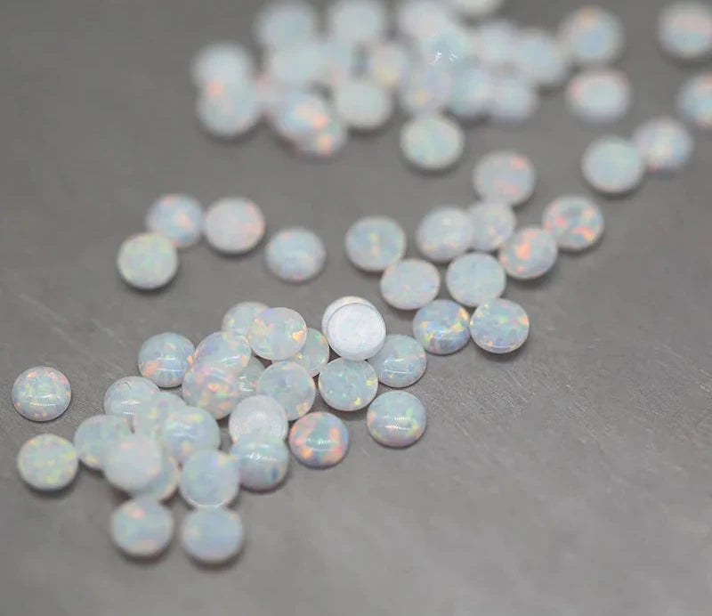 10pcs/Lot 1.25mm-10mm Flat Back Round Cabochon Synthetic Red Fire White Opal Stone OP17 For Jewelry Making