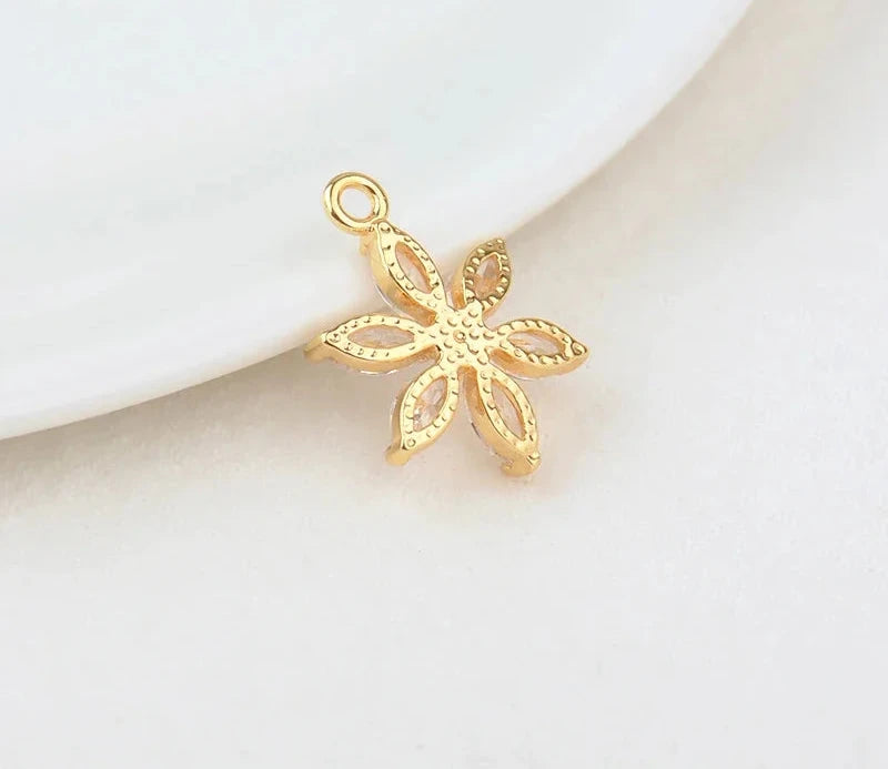 (908) 18.5*13.5MM 24K Gold Color Brass with Zircon Flower Charms Pendants High Quality Diy Jewelry Findings Accessories