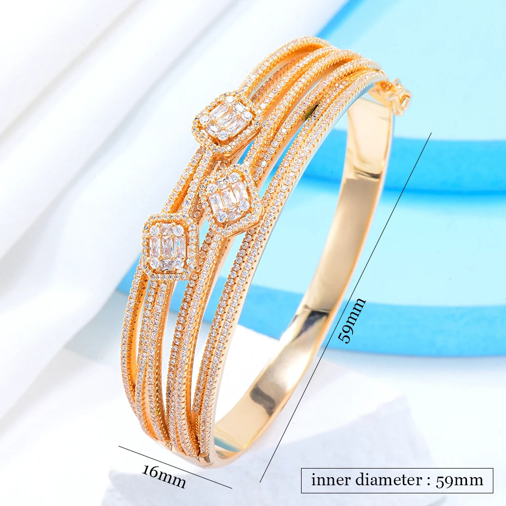 Luxury Crossover BOLD Bangles For Women Wedding Full Baguette Cut Cubic Zirconia Crystal Dubai Bracelet Party Jewelry