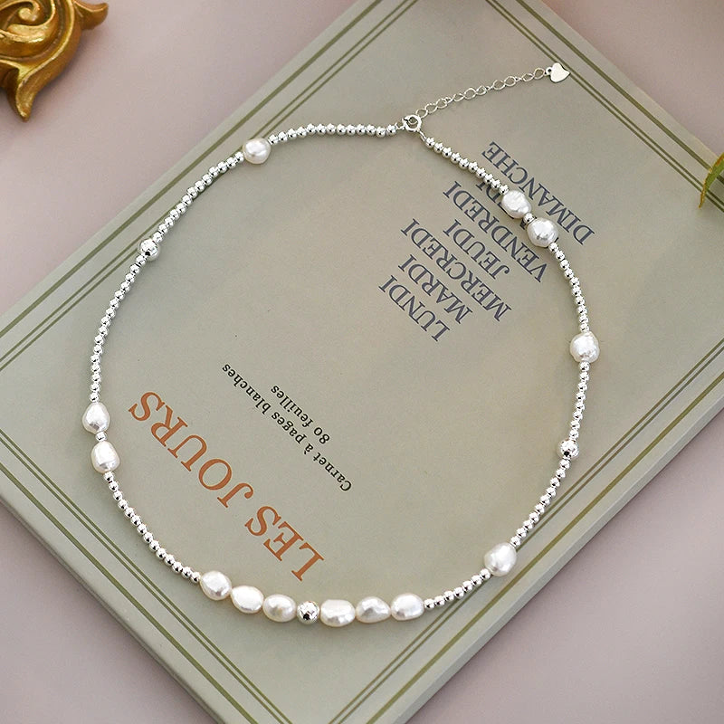 Natural Baroque Pearl Choker Necklace 925 Sterling Silver Jewelry for Women New Trend