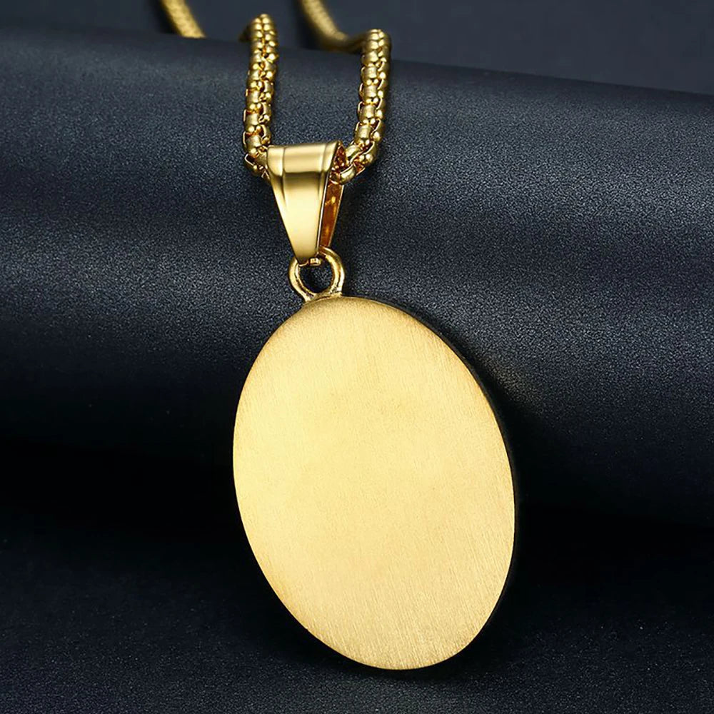 Hip Hop Iced Out Bling Virgin Mary Pendant Necklaces Female Gold Color Stainless Steel Madonna Necklace For Women Jewelry Gift