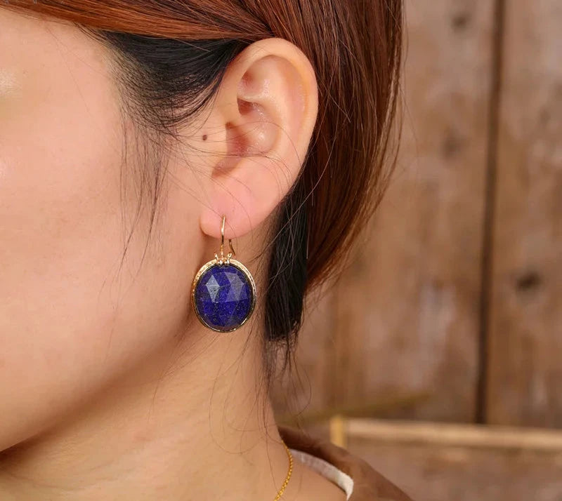 Luxury Women Earrings Oval Amethyst Lapis Lazuli Dangle Earring Classic Fashion Natural Stones Jewelry Bijoux Dropshipping