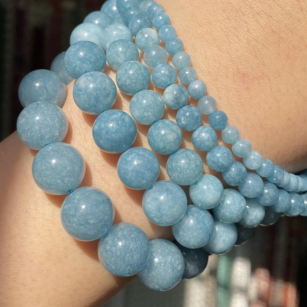 45 Style Natural Stone Beads Blue Chalcedony Crystal Glass Gemstone Jades Agate Beads Jewelry Making DIY Handmade Bracelet 15‘’