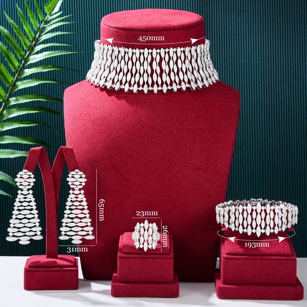 Hiphop 4PCS UAE Chokers Dance Jewelry Sets for women Wedding Cubic Zircon Indian Dubai Bridal Necklace Earring