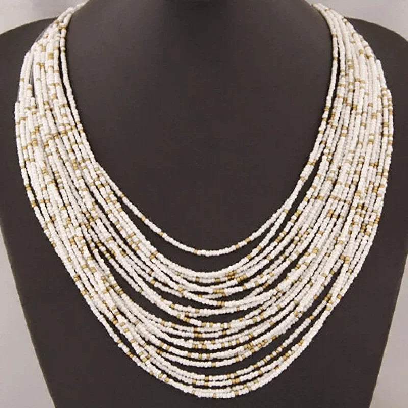 New fashionable personality Bohemian necklace long chain rice beads multi-layer necklace for women jewelry accessories wholesale