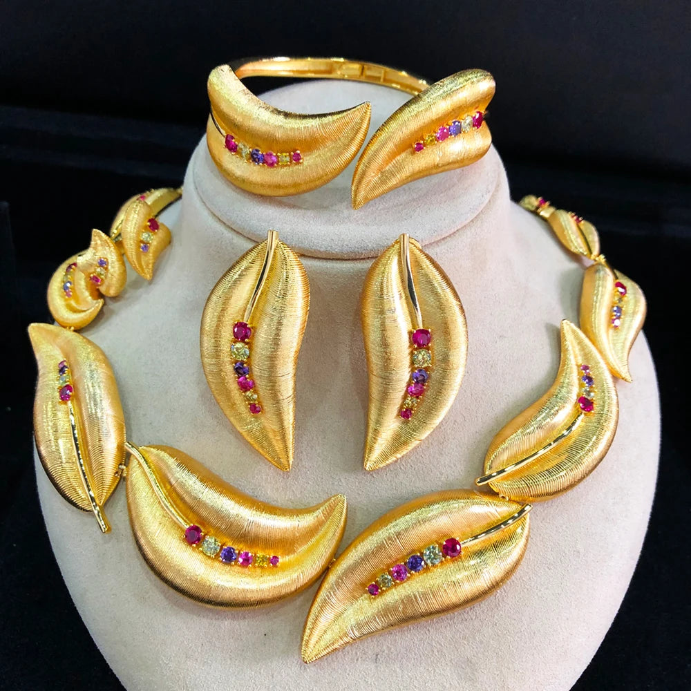 4PCS CZ Luxury African Jewelry Set For Women Wedding Party Zircon Crystal Dubai Bridal Jewelry Set Gift