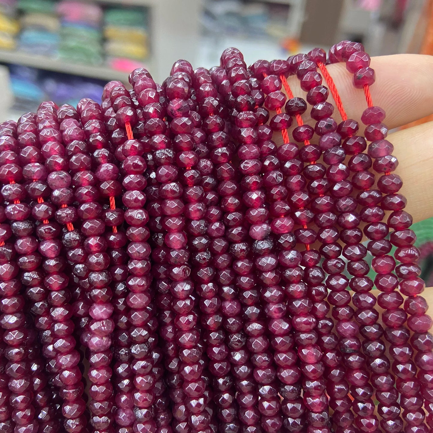 3x4mm Natural Stone Faceted Flat Red Ruby Stone Gemstone Spacer Loose Beads for Jewelry Making DIY Bracelet Necklace 14"