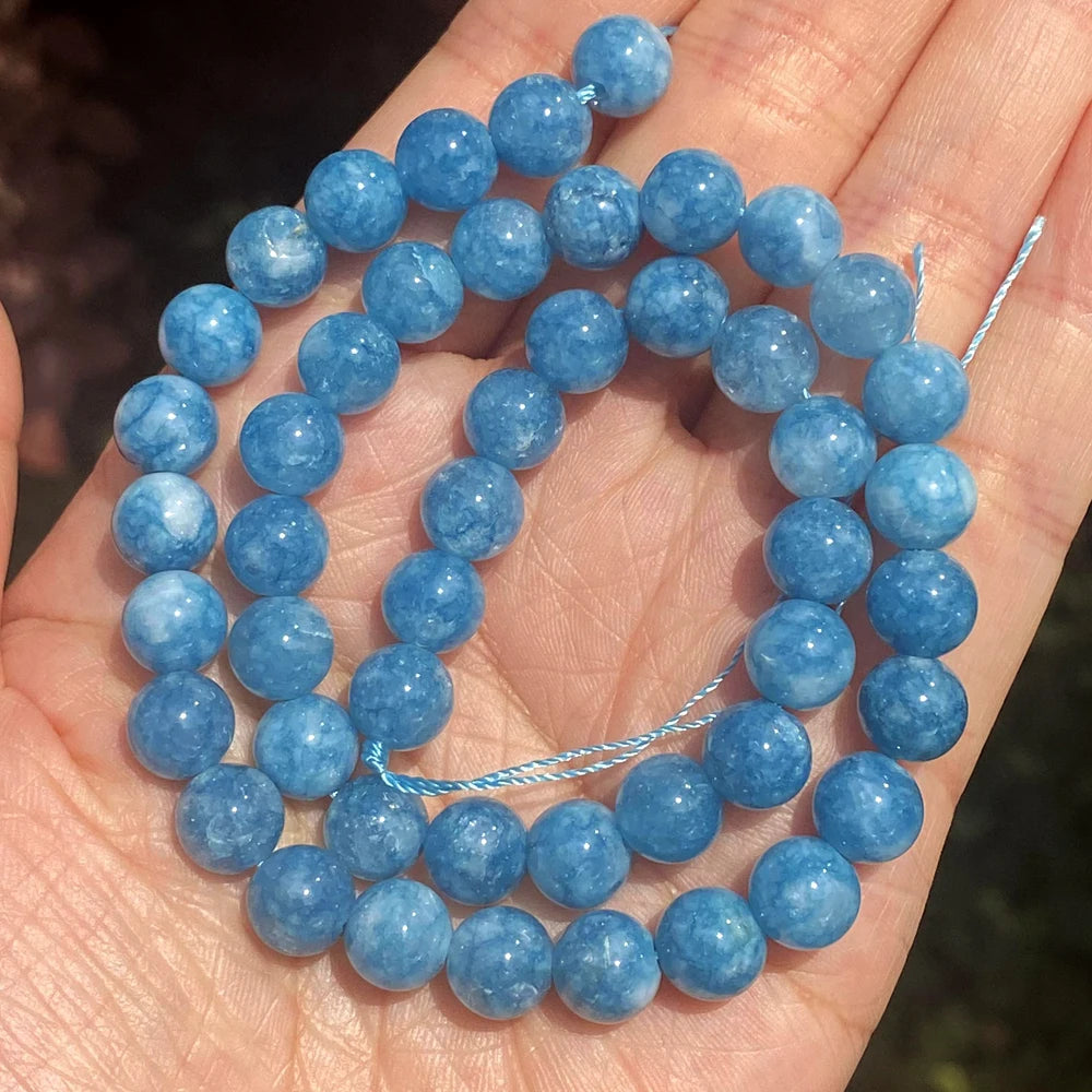 45 Style Natural Stone Beads Blue Chalcedony Crystal Glass Gemstone Jades Agate Beads Jewelry Making DIY Handmade Bracelet 15‘’