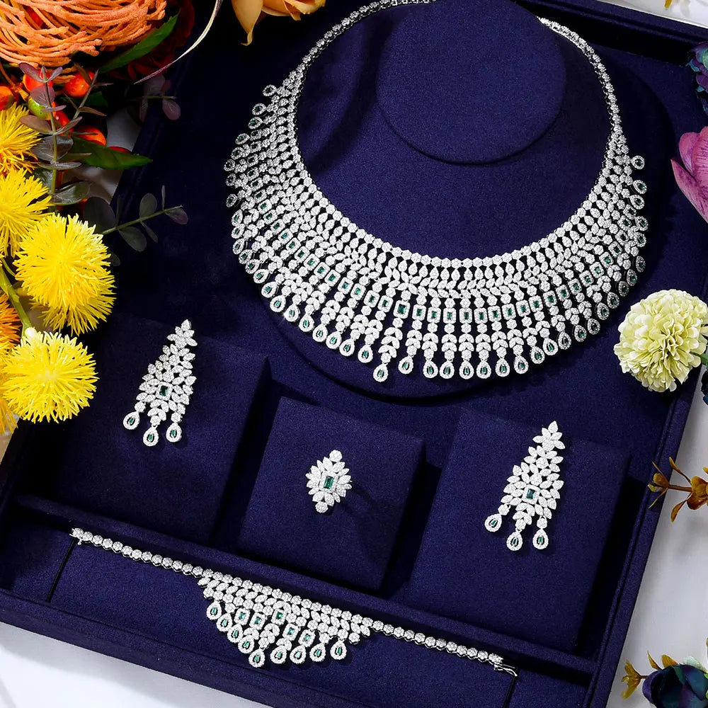 High Jewelry Luxury Princess 4PCS Indian Kundan Bridal Jewelry Set For Women Wedding Party Zircon Dubai Dubai jewelry Sets