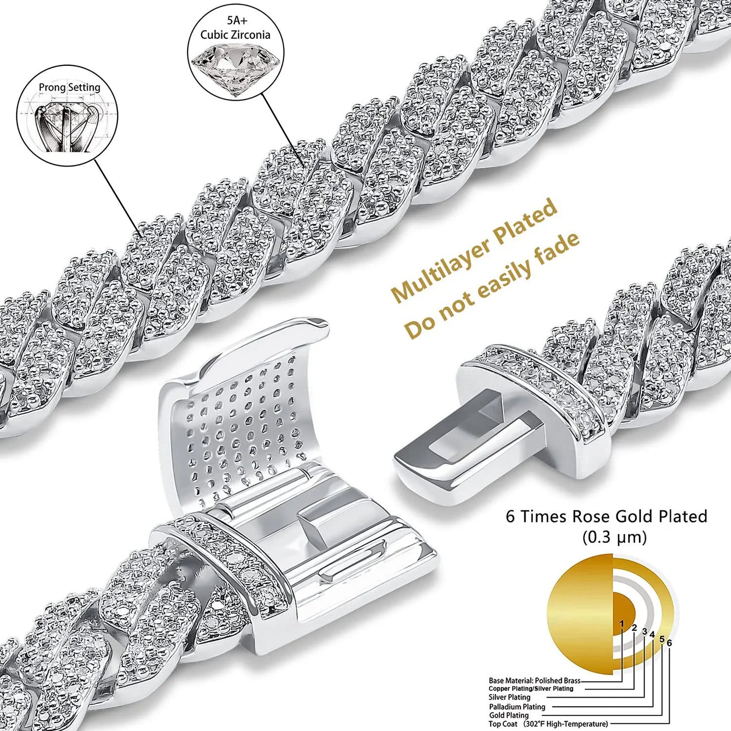 Hip Hop Cuban Link Necklace 10/12/14/15/20mm Iced Out Diamond CZ Gift for Him/Her