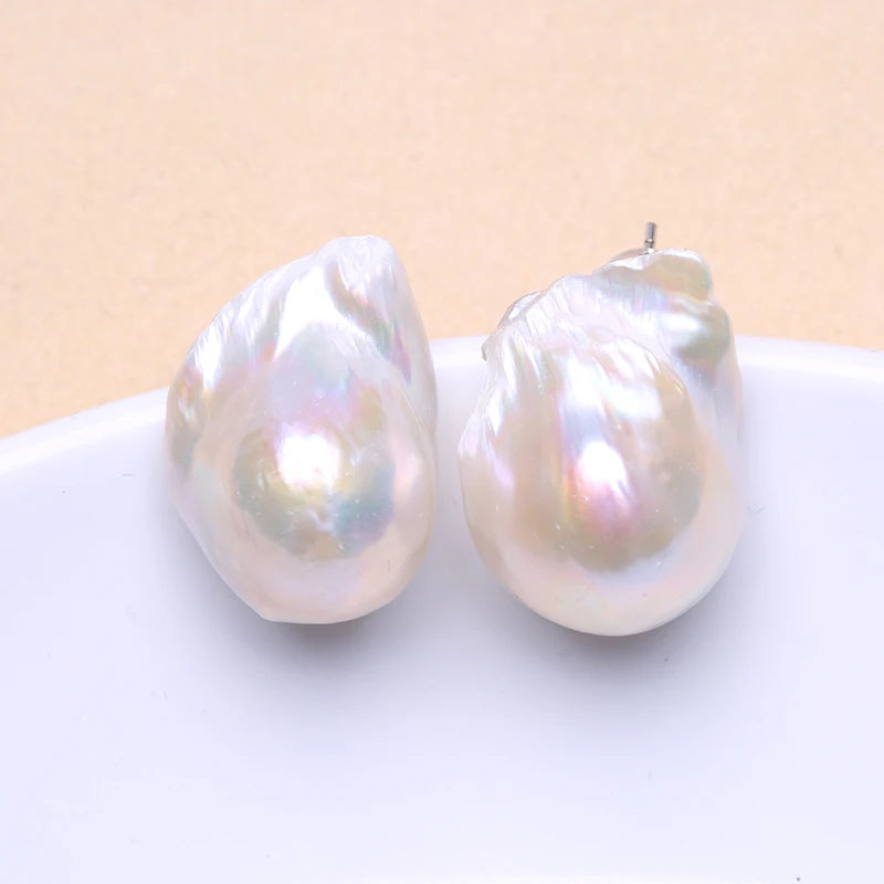 Natural Freshwater Pearl 925 Sterling Silver Large Baroque Pearl Stud Earrings 15-25mm INS Fine Jewelry Gifts for Women EA