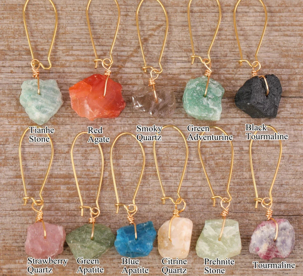 Bronze Silvery Wire Wrap Natural Strawberry Quartz Chunky Beads Dangle Hook Earrings Women Stone Beads Drop Earring Jewelry