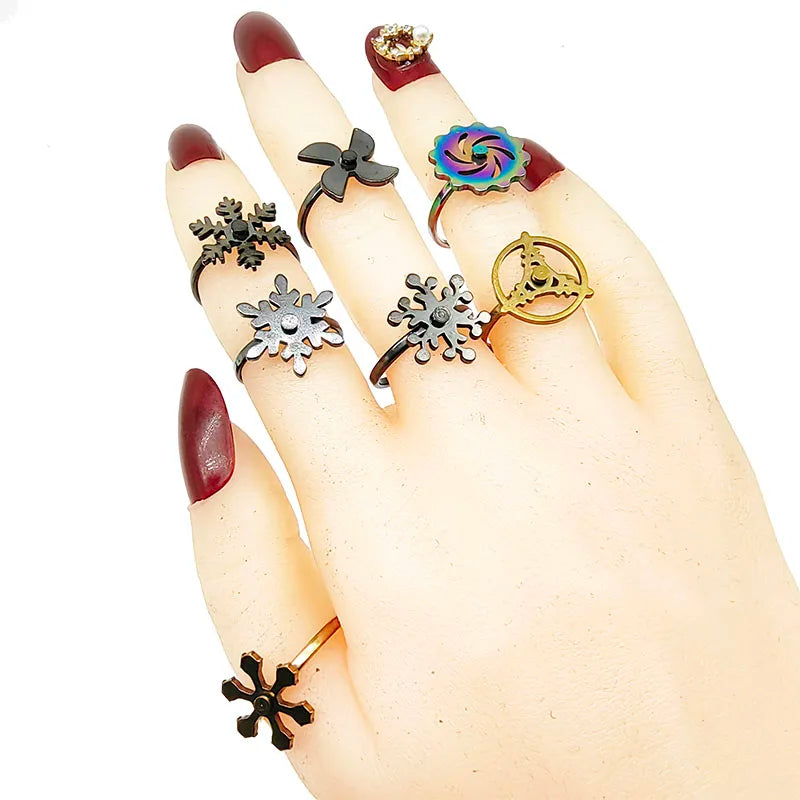 20pcs/Lot Wholesale New Style Rotate Stainless Steel Finger Rings For Women Windmill Snowflake Relief Anxiety Decompress Jewelry
