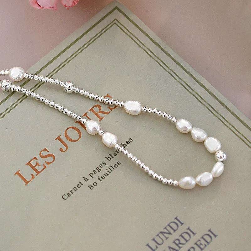 Natural Baroque Pearl Choker Necklace 925 Sterling Silver Jewelry for Women New Trend