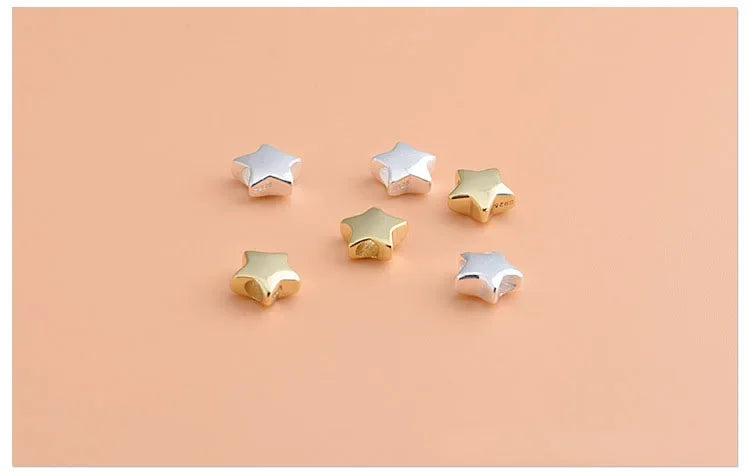 Real 925 Sterling Silver Fashion Sweet Star Charm Beads Handmade DIY Accessories Fine S925 Jewelry Wholesale HY059