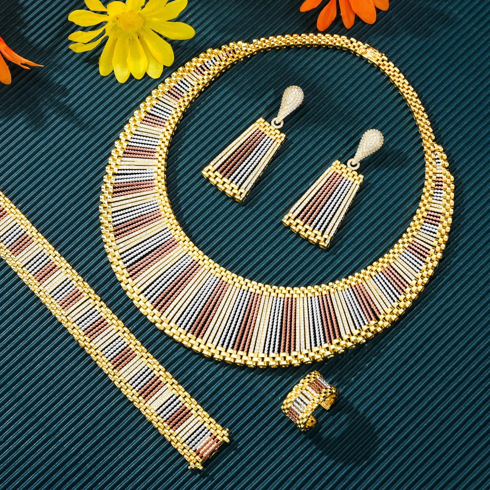 4PCS Luxury African Jewelry Set For Women Wedding Bridesmaid Jewelry Sets Necklace Earring Bracelet Ring Party Sets