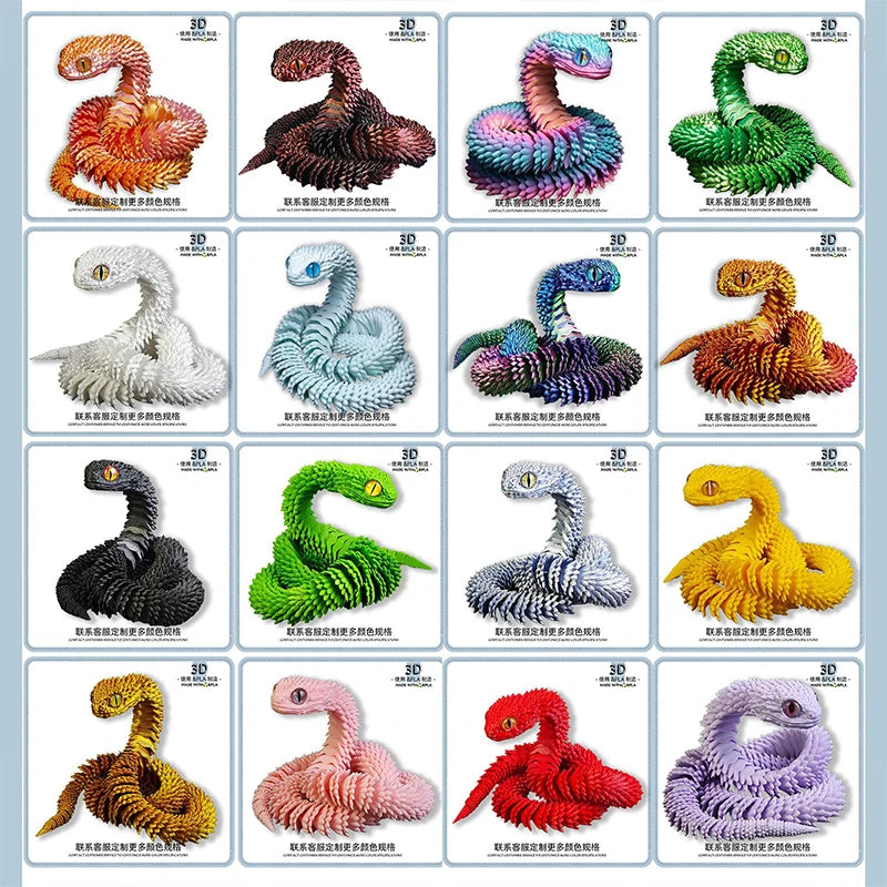 3D Printed Snake Model Viper Snake Figurine Movable Joint Simulation Toys Creative Desktop Car Ornaments Colorful Crafts