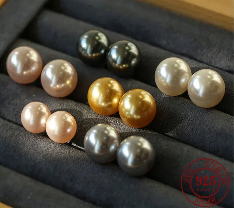 18K Gold Needle Natural Freshwater White and Gray Pearl 4-12mm 925 Sterling Silver Stud Earrings for Women Jewelry