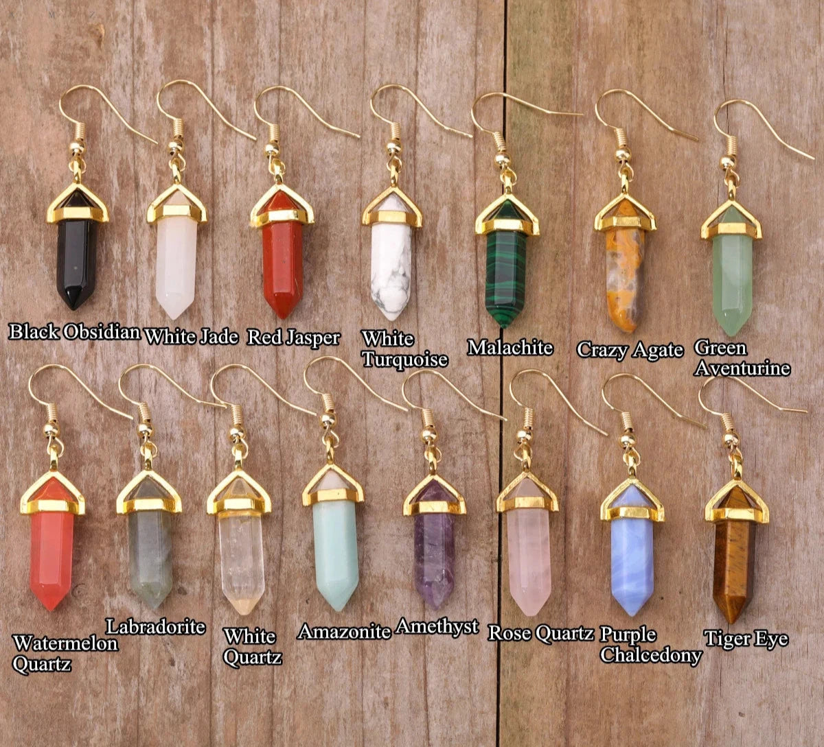 Elegant Women Double Point Gemstone Hook Earring For Women Amethsyt Rose Crystal Point Gold Dangle Earring Fashion Jewelry Gift