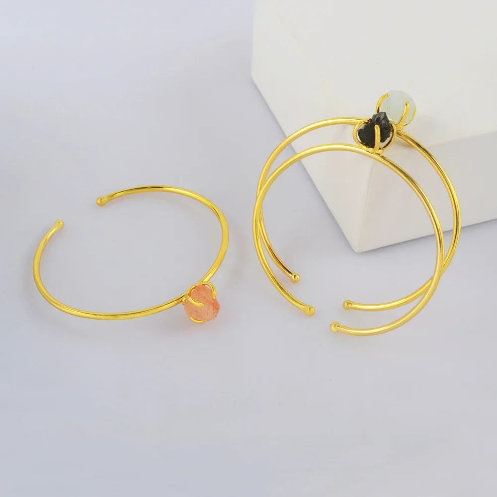 Multiple Colors Irregular Natural Stone Claw Bangle Crystal Quartzs Open Cuff Bracelets Golden Color Reiki Healing Gift
