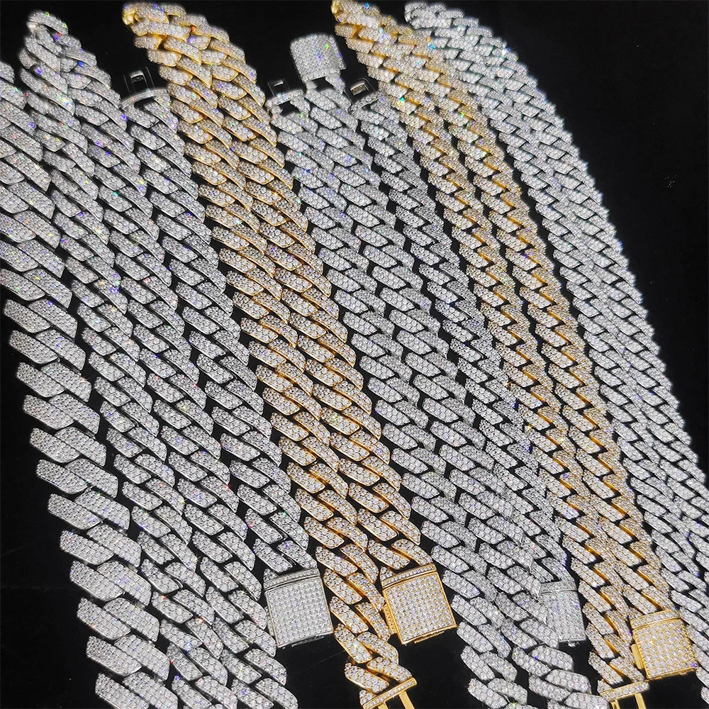 Hip Hop Cuban Link Chain Necklace Silver/18k Gold Plated 10/12/14/15/20mm Iced Out Diamond CZ Gift for Him/Her