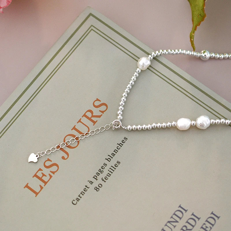Natural Baroque Pearl Choker Necklace 925 Sterling Silver Jewelry for Women New Trend