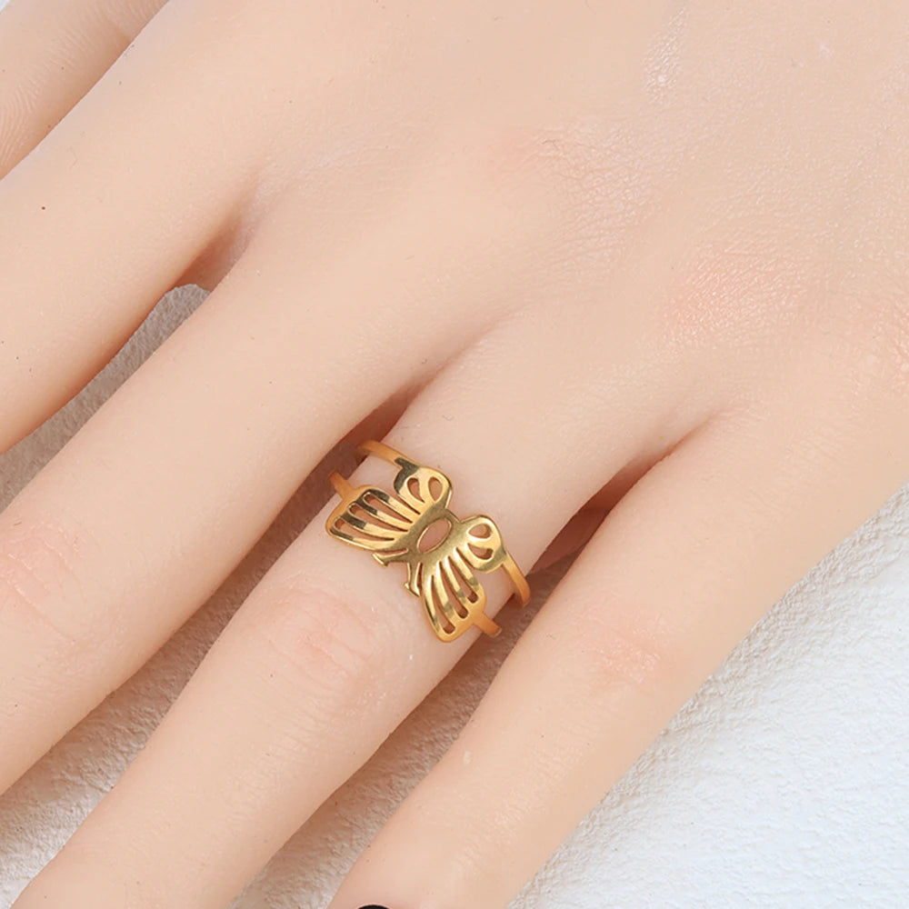 20pcs/lot Women's Fashion Stainless Steel Big And Small Hollow Cut Jewelry Rings Mix Love Flower Heart Style For Party Gift